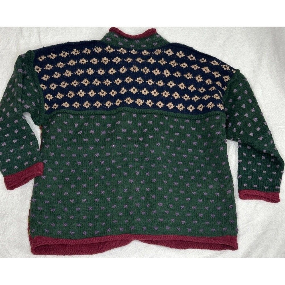 AMANO Geometric Pattern Hand-knitted Wool Cardigan Unisex Oversized Boxy Large - Picture 7 of 10